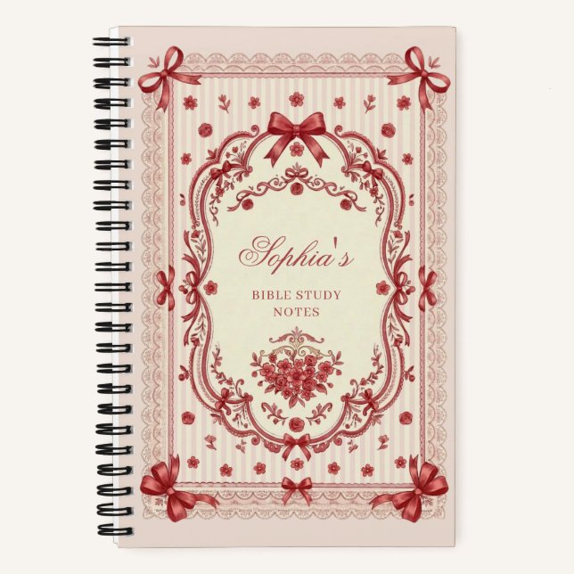 Personalized Red Bow Bible Study  Notebook (Front)