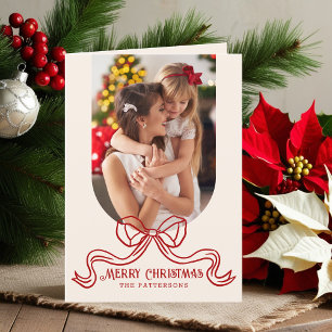 Personalized Red Bow Photo Merry Christmas Holiday Card