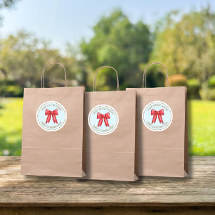 Personalized Red Bow Thank You For Coming Favour Classic Round Sticker