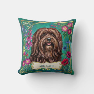 Personalized Red Brown Lhasa Apso Floral Cushion