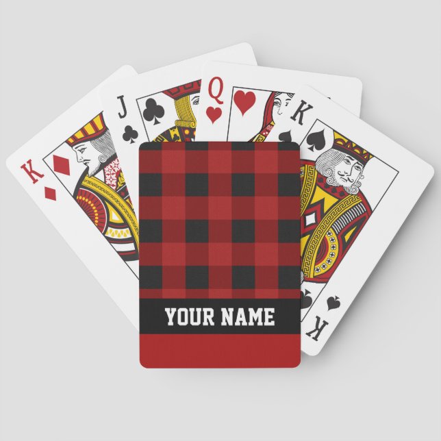 Personalized Red Buffalo Check Plaid Playing Cards (Back)