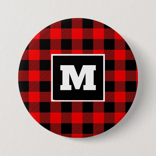 Personalized red buffalo Christmas plaid Button (Front)