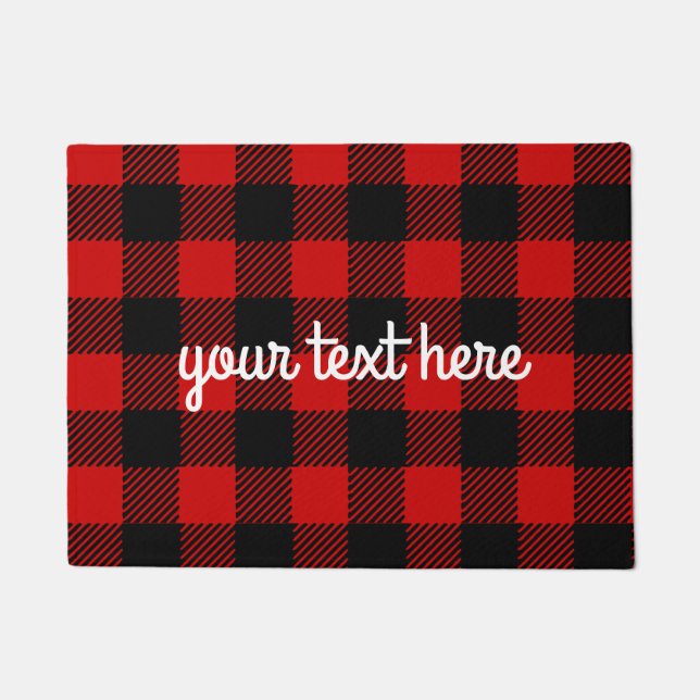 Personalized Red Buffalo Plaid Door Mat (Front)