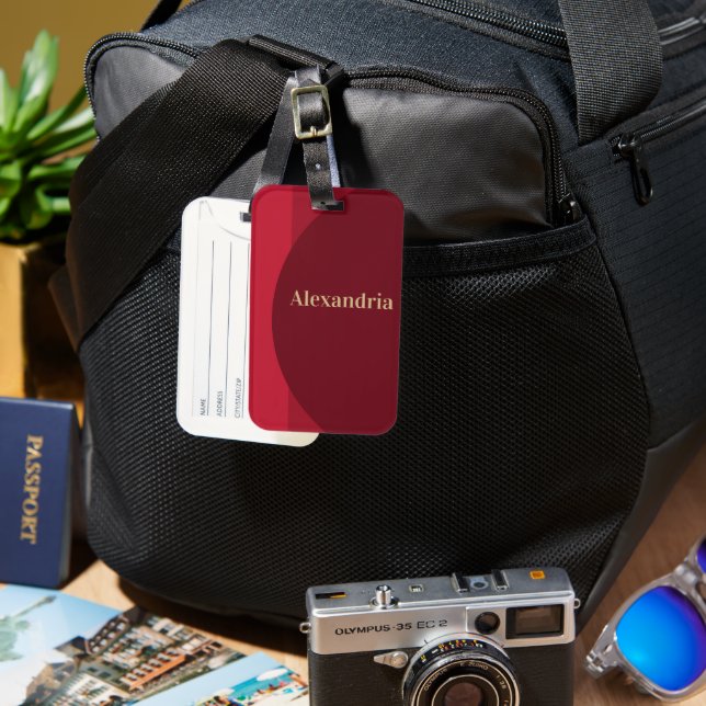 Personalized Red burgundy Luggage Tag (Front & Back)