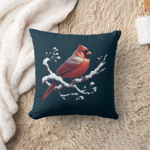 Personalized Red Cardinal Bird Snowy Tree Branch  Throw Pillow