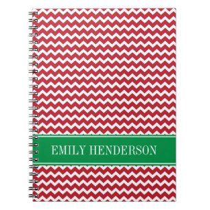 Personalized Red Chevron Holiday Christmas Notebook