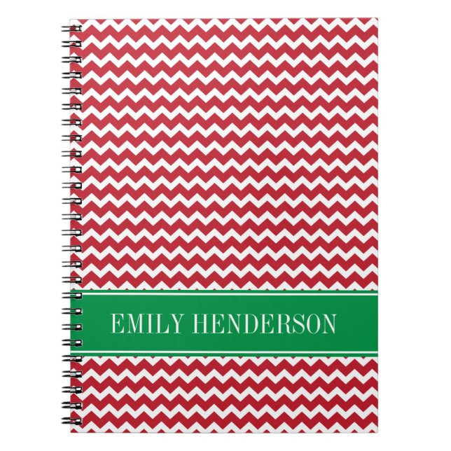 Personalized Red Chevron Holiday Christmas Notebook (Front)