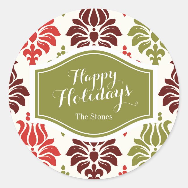 Personalized red Chirstmas snowflakes pattern Classic Round Sticker (Front)