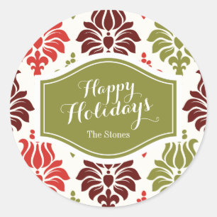 Personalized red Chirstmas snowflakes pattern Classic Round Sticker