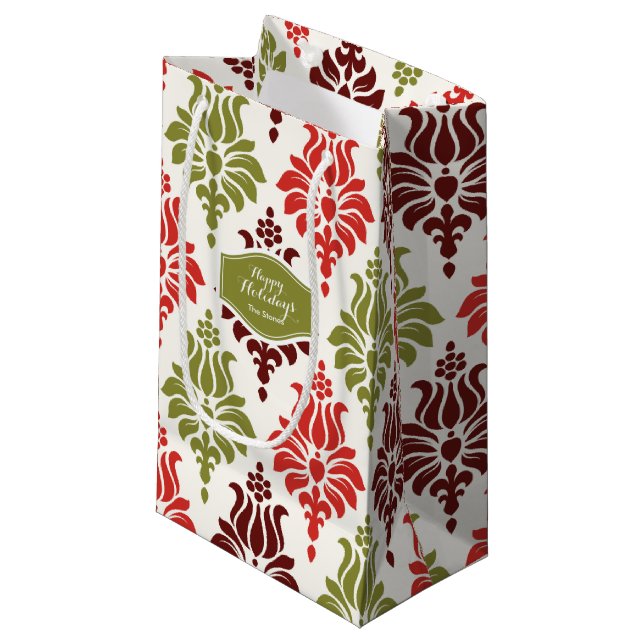 Personalized red Chirstmas snowflakes pattern Small Gift Bag (Front Angled)