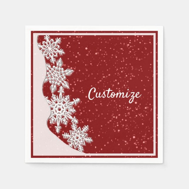 Personalized Red Christmas Snowflake Napkin (Front)