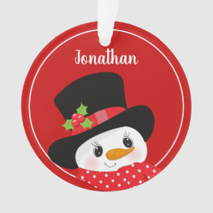 Personalized Red Christmas Snowman Year Ornament