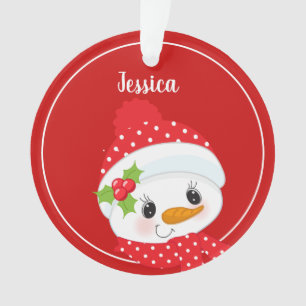 Personalized Red Christmas Snowman Year Ornament