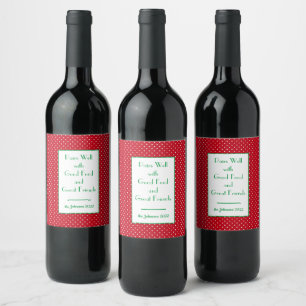 Personalized Red Christmas Swiss Dots Set of (6) Wine Label