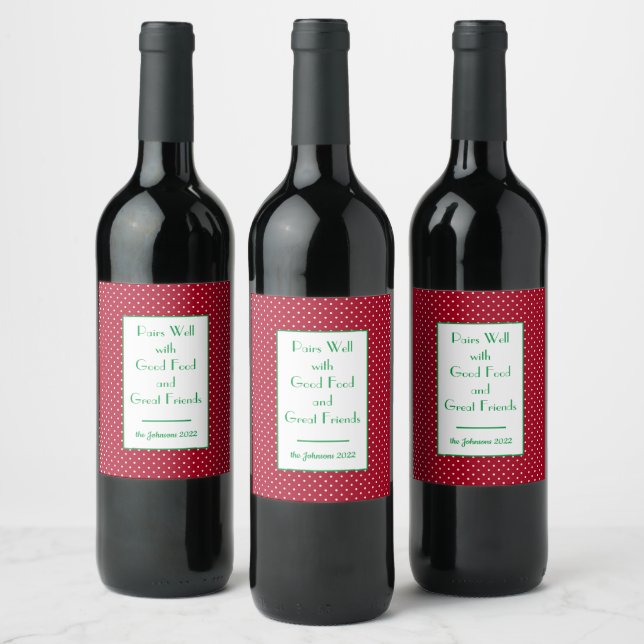 Personalized Red Christmas Swiss Dots Set of (6) Wine Label (Bottles)