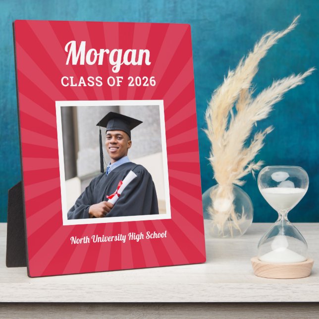Personalized Red Class of 2022 Graduation Photo Plaque (Side)