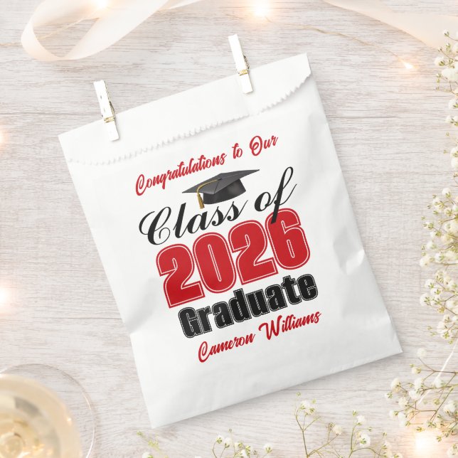 Personalized Red Class of 2026 Graduation Party Favour Bag (Clipped)