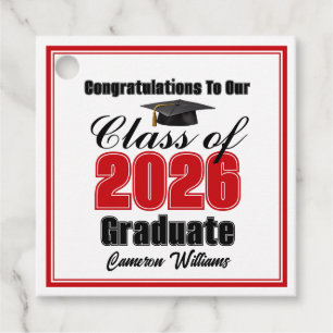 Personalized Red Class of 2026 Graduation Party Favour Tags