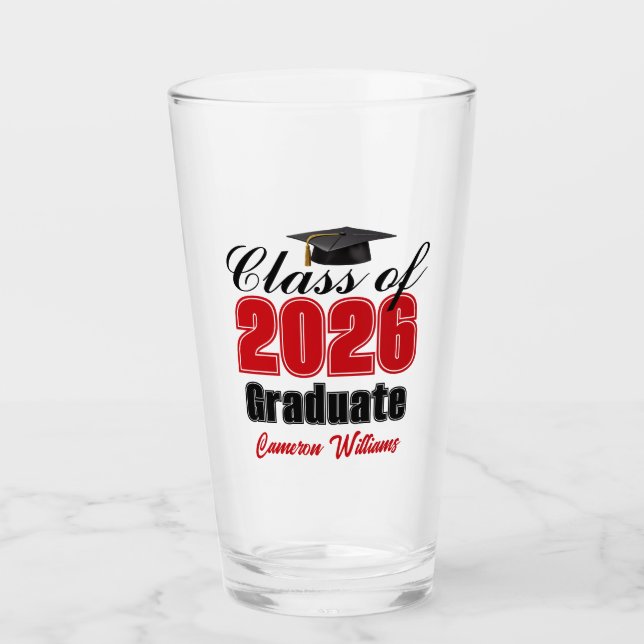 Personalized Red Class of 2026 Graduation Party Glass (Front)