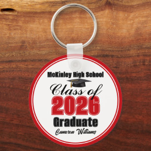 Personalized Red Class of 2026 Graduation Party Keychain