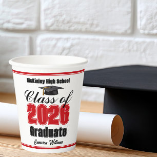 Personalized Red Class of 2026 Graduation Party Paper Cups