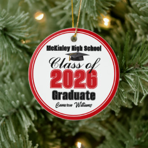 Personalized Red Class of 2026 Graduation Photo Ceramic Ornament