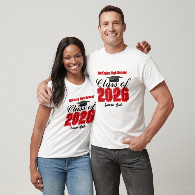 Personalized Red Class of 2026 Graduation T-Shirt (Unisex)