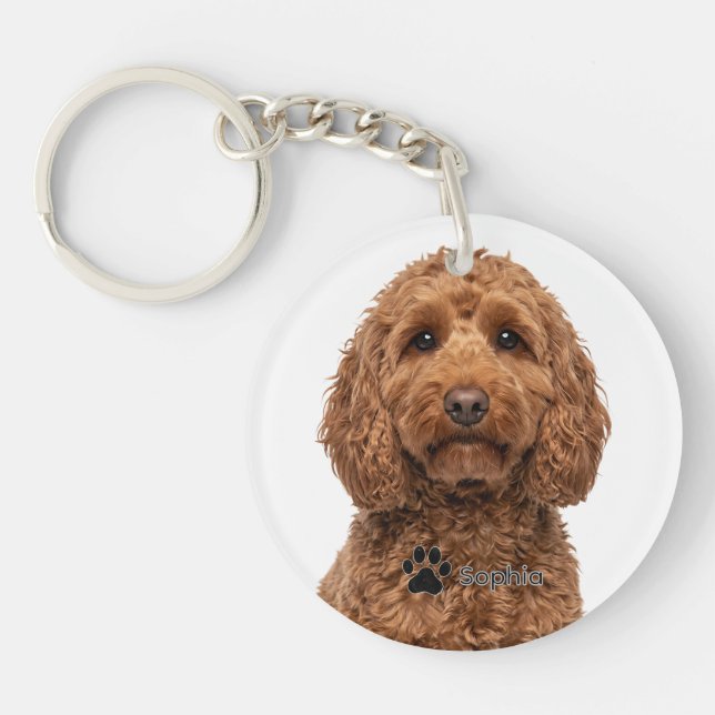 Personalized Red Cockapoo Portrait Dog Keychains (Front)