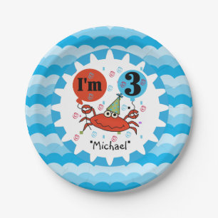 Personalized Red Crab 3rd Birthday Paper Plates