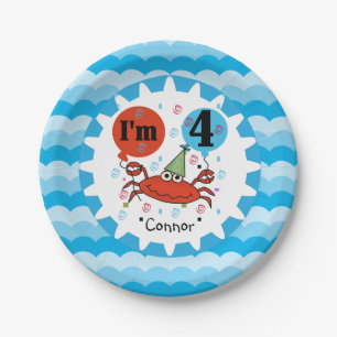 Personalized Red Crab 4th Birthday Paper Plates