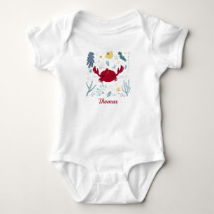 Personalized Red Crab Sea Life Marine Life Ocean  Baby Bodysuit