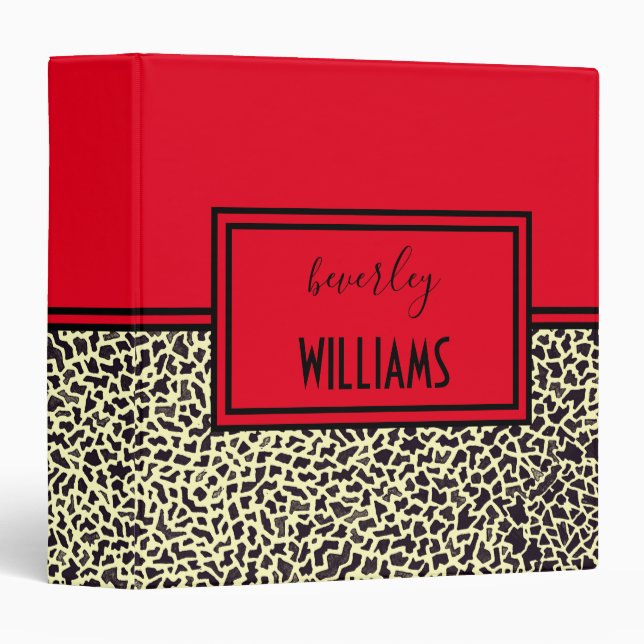 Personalized Red Cream Leopard Binder (Front/Spine)