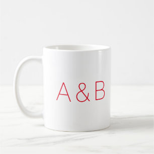 Personalized red custom couple initials monogram coffee mug
