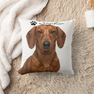 Personalized Red Dachshund Dog Photo Throw Pillow
