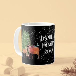 Personalized Red Deer Family at Christmas Coffee Mug