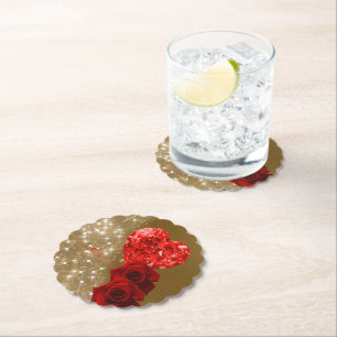 Personalized Red Diamond Rose Paper Coaster