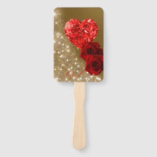 Personalized Red Diamond Rose Set of Fans