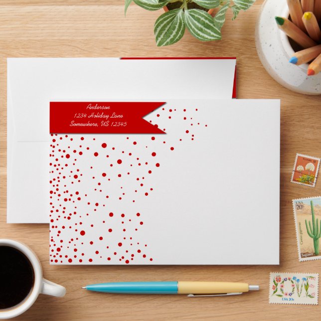 Personalized Red Dots Merry Little Christmas Envelopes (Desk)