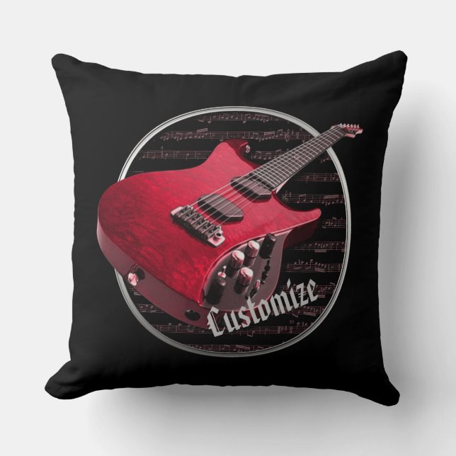 Personalized Red Electric Guitar Pillow (Front)