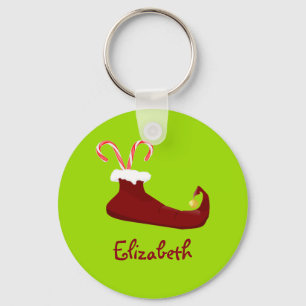 Personalized Red Elf Shoe filled with Candy Canes Keychain