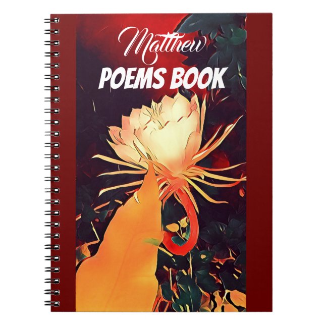  Personalized Red Exotic Bramha Lotus Floral Poems Notebook (Front)