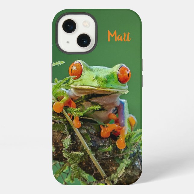 Personalized Red Eye Tree Frog on a branch iPhone Case (Back)