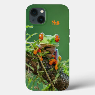 Personalized Red Eye Tree Frog on a branch iPhone 13 Case