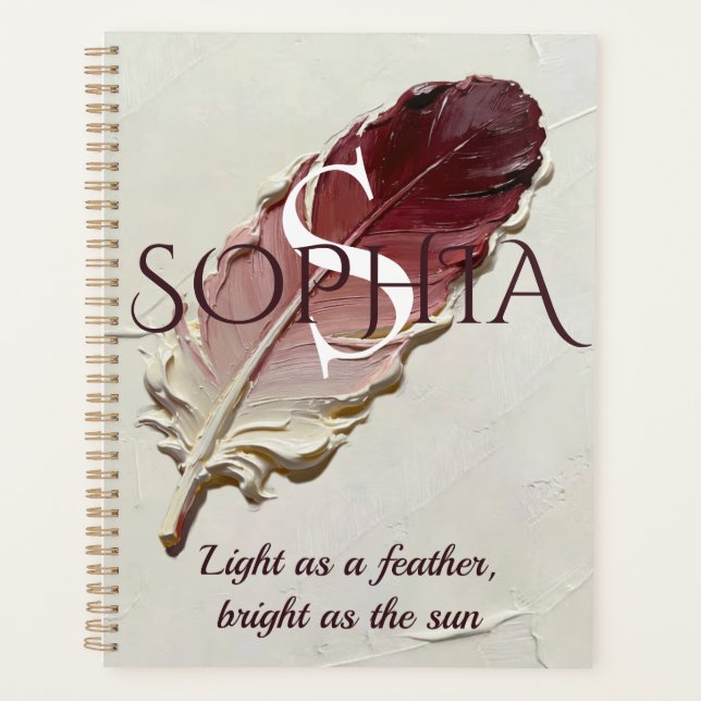 Personalized Red Feather Custom Name Monogram Planner (Front)