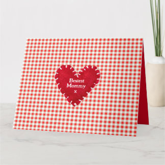 Personalized Red Felt Heart Gingham Mother's Day Card