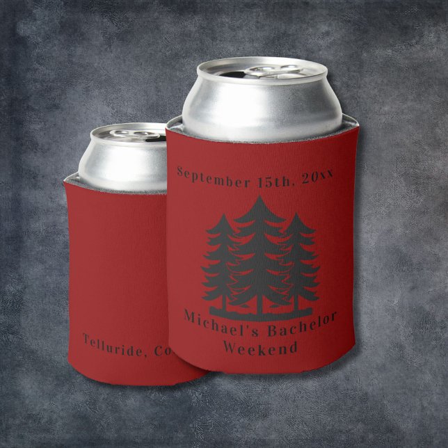 Personalized Red Fir Trees Bachelor Weekend  Can Cooler (Creator Uploaded)