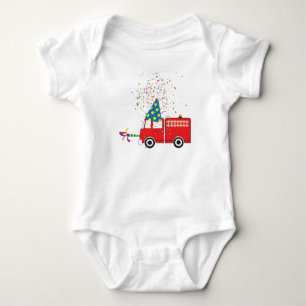 Personalized Red Fire Truck Birthday Party Baby Bodysuit