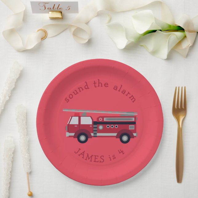 Personalized Red Fire truck Party Paper Plate (Wedding)