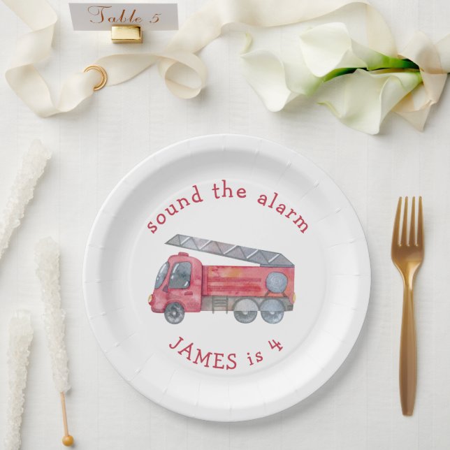 Personalized Red Fire truck Party Paper Plate (Wedding)