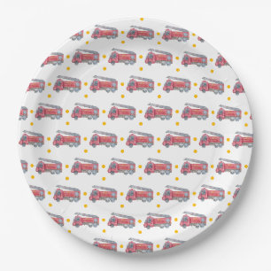 Personalized Red Fire truck Party Paper Plate